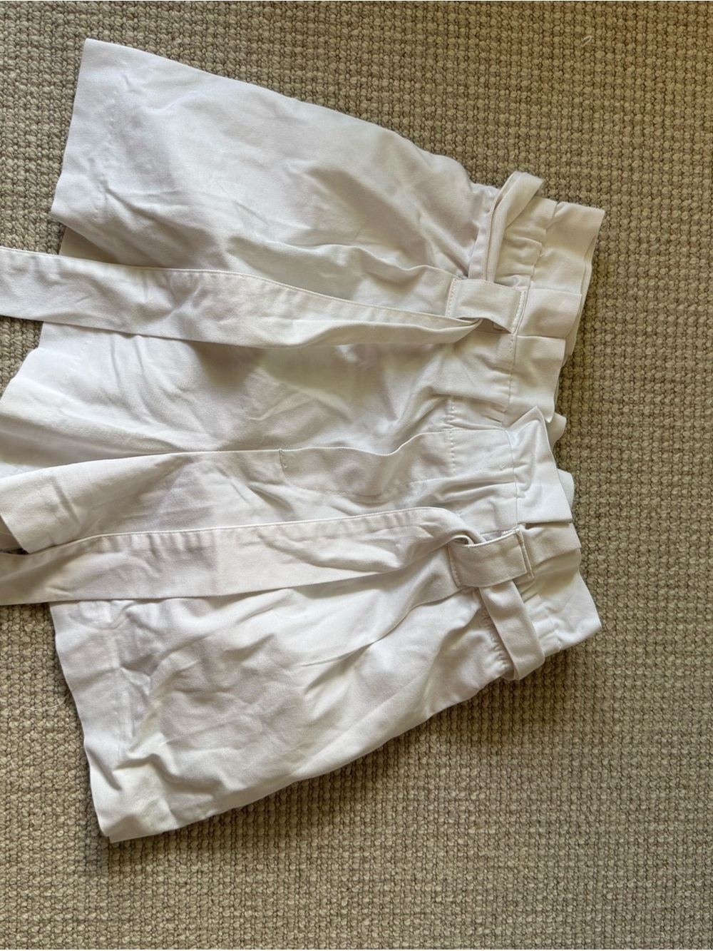 Zara White High-Waist Paperbag Tie Shorts